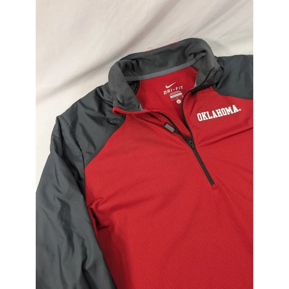 Nike Dri-Fit Oklahoma Sooners Mens Large Long Sleeve 1/4 Zip Pullover Red Gray